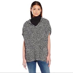 James & Erin Marled Hooded Poncho Sweater – Black & White, Size Small